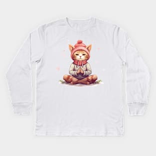 Yoga Meditation Christmas Cat I OM Kids Long Sleeve T-Shirt